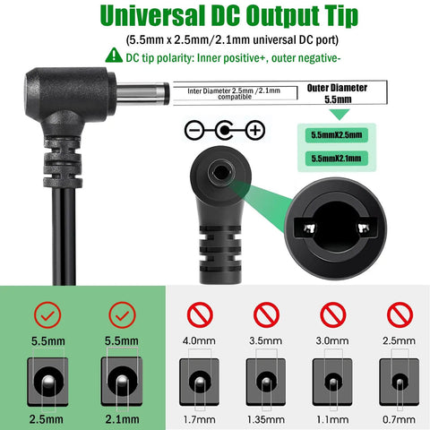 Beefy 24V 10A DC Power Supply Adapter For LED Strips And Drivers Universal 100-240V AC To 24V DC Converter 240W Output 5.5x2.5mm and 2.1mm barrel jack compatibility diagram