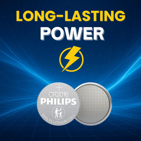 Heavy Duty 5 Pack CR2016 3V Lithium Coin Batteries Boasting A Rock Solid Ten Year Shelf Life And Totally Leak Free Design, image of a CR2016 lithium battery.