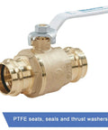 One And A Half Inch Press End Brass Ball Valve With Full Port Flow For Plumbing And Potable Water Lead Free ASTM B88 Brass Body Steel Handle