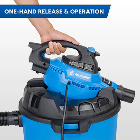 One-hand operation of Beast 12 Gallon Wet Dry Vacuum With Detachable Blower, showcasing ergonomic design and user-friendly control.