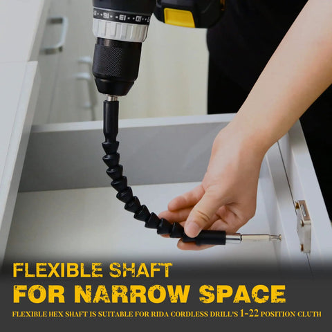 Cordless Drill And Impact Driver Combo Kit 20V used with flexible shaft in narrow space for DIY cabinet assembly.