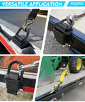 Heavy Duty Stake Pocket D Rings With Anti Loss Cord for Flatbed Trucks shown in various tie-down applications