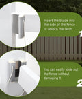 Process of using Vinyl Fence Rail Remover Tool for 4X5 Rails, 5 Inch Wide Quick Rail Replacement to unlock and remove fence rails.