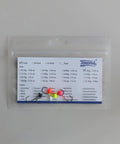 Rugged Lead Free Tungsten Jig Heads With Premium Mustad Hooks 1/32 To 1/8 Oz Pack Of 5 displayed in packaging with color options.