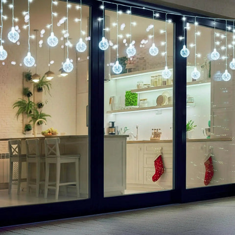 Dope Christmas Globe Curtain Lights 11.5Ft 96LED Crystal Ball Fairy Lights With Plug In waterproof hanging on window