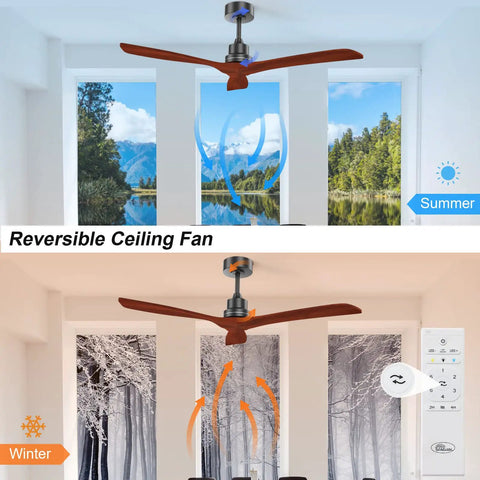 52-Inch Wood Blade Ceiling Fan With No Light Reversible DC Motor Modern Farmhouse Style With Remote in seasonal use summer and winter