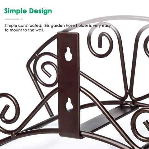 Heavy Duty Garden Hose Holder Wall Mount For 150 Ft Hoses Solid Metal Hanger Bronze Finish Outdoor Hose Storage Reel Durable Yard Organizer For Outside close-up of mount holes