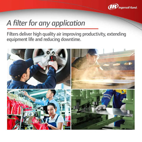 Collage of workers using FA30IG In Line Air Filter for Three Eighths Inch Inlet with Dual Indicator in various industries.