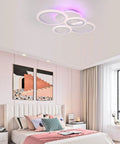 4 Ring LED Ceiling Light With Remote, 56W Dimmable 3000K-6500K White Flush Mount Fixture in modern bedroom setting