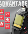 Intelligent Auto Darkening Welding Helmet With Big View Screen LED Digital Filter True Color Solar Powered Shield for MIG TIG Stick Cutting and Grinding close-up with LED features and true color display