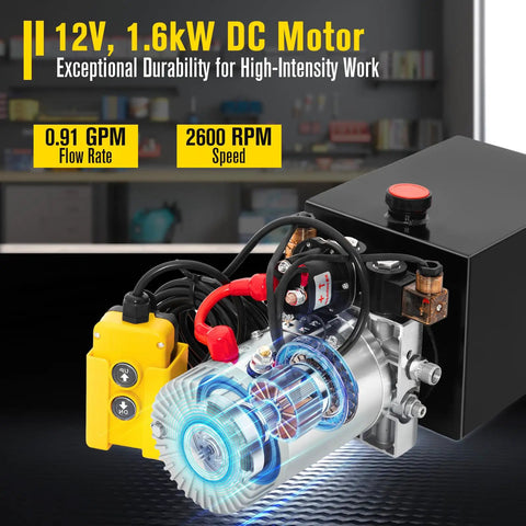 12V Dump Trailer Hydraulic Pump Kit With Eight Quart Power Unit Double Acting Electric Hydraulic Pump and connectors