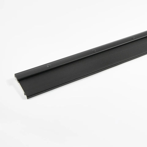 Adjustable Waterproof Door Threshold With Hidden Screws Heavy Duty Aluminum And Solid Oak, slick black finish, top view