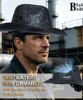 Built Legit Heavy Duty Full Brim Hard Hat Class C Safety Helmet Vented Hdpe Shell Ansi Approved Job Site Essential Head Protection For Men And Women Construction Outdoor Work Black on a man in a professional setting.