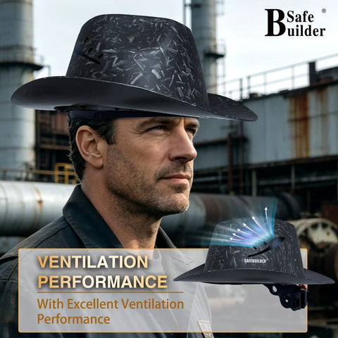 Built Legit Heavy Duty Full Brim Hard Hat Class C Safety Helmet Vented Hdpe Shell Ansi Approved Job Site Essential Head Protection For Men And Women Construction Outdoor Work Black on a man in a professional setting.