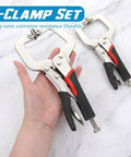 4 Piece Locking C Clamp Set Heavy Duty Welding Clamps Pliers Vise Grips With Swivel Pads 6 Inch 9 Inch 11 Inch Tough Grip For Craftsmen Home Workshop Projects, two clamps shown