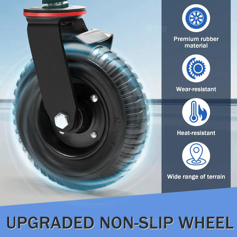 Close-up of 8 Inch Gate Wheel With Brake, Heavy Duty Gate Wheel Caster, 360 Degree Rotation, Spring Loaded, non-slip tread