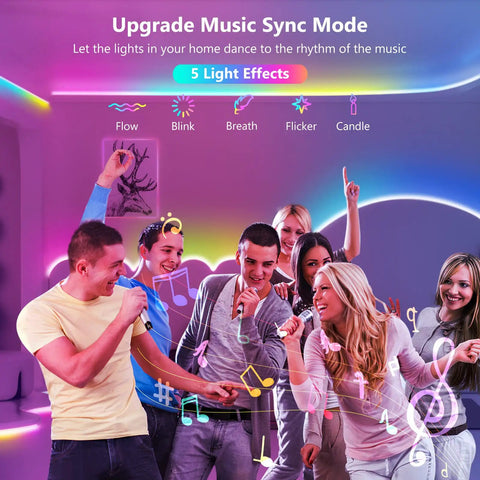 People enjoying music with RGBIC LED Strip Lights 16.4ft Smart Color Strip With HomeKit Alexa Google WiFi Control in a room