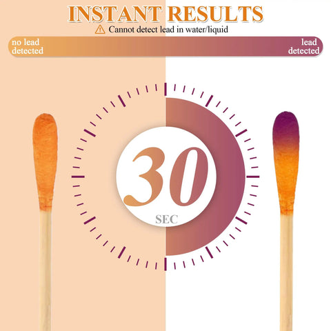 Top Rated Lead Paint Test Kit Featuring 80 Water Activated Swabs shows instant results in 30 seconds with swabs changing color.