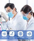 Scientists wearing Clear Safety Glasses Over Eyeglasses 12 Pack Anti Fog Scratch Resistant Eyewear in lab environment.
