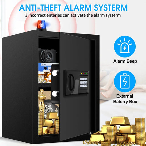 3.3 Cu Ft Fireproof Home Safe With Waterproof Seal Digital Keypad Lock Spare Keys Anti Theft Security Safe for cash valuables guns meds