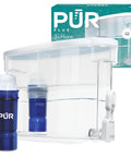 Lead Reducing Water Filter Dispenser With WQA Certified Filter And 30 Cup Capacity, shown with blue filter cartridge