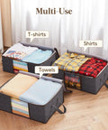 Three Six Pack Clothes Storage Bags Foldable Storage Bins with Clothing and Towels, Gray, Reinforced Handles, Clear Window