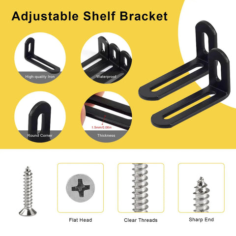 Heavy Duty 10 Pack L Brackets For Shelves 2 By 1 By 0.5 Inch Slotted Corner Braces Black 90 Degree Right Angle Supports