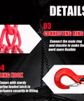 Heavy Duty Four Leg Chain Sling Built Tough With Four Safety Hooks Made From G80 Alloy Steel close-up of red connecting ring and sling hook.