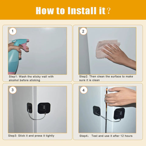 Installation steps for Three Pack Fridge Lock With 3 Digit Combination For Baby Proofing Heavy Duty Refrigerator Door Lock