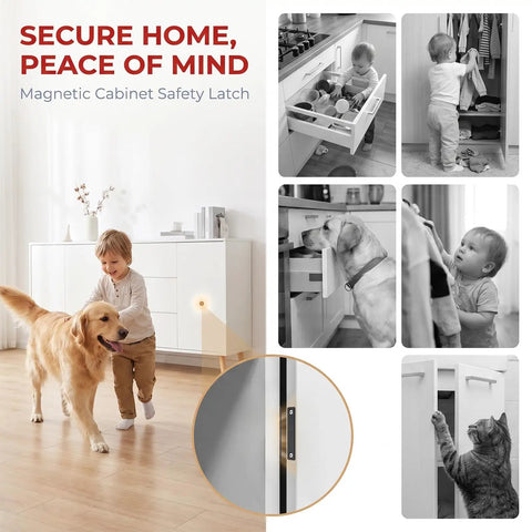 Sturdy 3 Pack Cabinet Magnets That Lock Like A Champ With Double Magnet Power Keeping Doors Shut Tight And Kids Safe At Home While Super Slim Design Stays Totally Invisible On Any Drawer Or Cupboard For Ultimate Easy Install in use with pets and children.