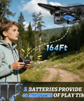 Boy flying Foam RC Airplane With LED Lights For Kids And Adults Ages 8 To 16 360 Degree Flips Stunt Fighter Jet Toy outdoors