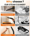 Powerful Handheld Steam Cleaner 2500W High Temp with extension rod and plug-in power for easy cleaning and no sore arms.