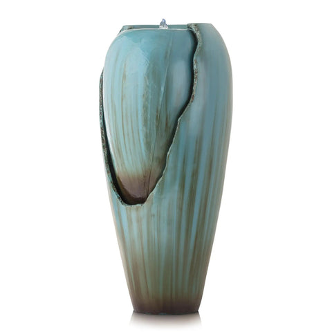 Outdoor Antique Jar Water Fountain With LED Lights 33 Inch Turquoise Cascading Water Feature For Garden Patio And Yard Decor