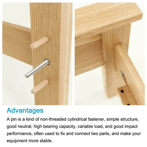 Side view of dowel pin set 3x20mm stainless steel 304 used for furniture installation and connection of wooden pieces.