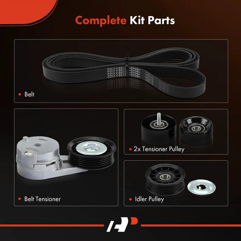 Beefed-Up Engine Serpentine Belt Drive Kit Chevy Impala Malibu Monte Carlo G6 Aura Relay Vue Pontiac Saturn 3.5L 3.9L V6 components