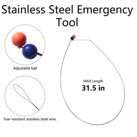 Stainless steel emergency tool with adjustable ball and 31.5 in tear-resistant wire, part of Essential 18 Piece Car Tool Kit With Carrying Bag Pro Grade Heavy Duty Auto Repair Tools Set For Dents Tire Lifter Pull Rod Screwdrivers And More Perfect For DIY Maintenance And On The Go Car Care.
