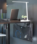 30 Inch Clamp On Desk Skirt With Privacy Panel And Cable Management System To Keep Cords Tucked And Your Space Quiet, Black in use.