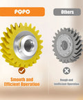 Yellow and gray gears comparison for 2 Pack W10112253 Mixer Worm Gear Replacement For Stand Mixers with metal hub.