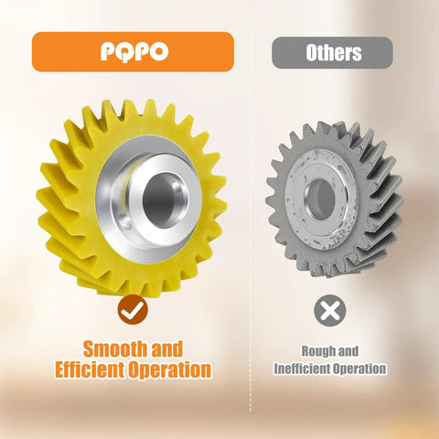 Yellow and gray gears comparison for 2 Pack W10112253 Mixer Worm Gear Replacement For Stand Mixers with metal hub.