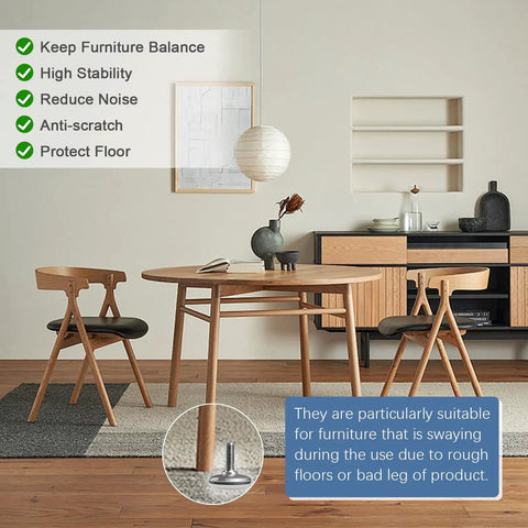 Dining room featuring Heavy Duty Adjustable Leveling Feet Set For Furniture And Cabinets M6 M8 M10 Threaded Metal Table Leg Levelers.