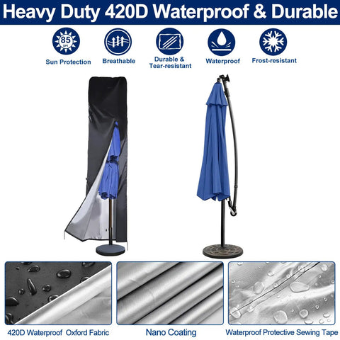 Beefed Up 420D Waterproof Patio Umbrella Cover for Double Sided 13 to 15 Ft Market Umbrellas, blue fabric, protective cover
