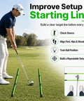Golf Alignment Sticks 2 Pack, 48 Inch Collapsible Rods With Clear Storage Tube on grass with golfer demonstrating use.