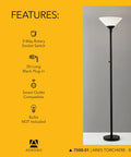 Black Torchiere Floor Lamp With Frosted Shade, 300W Dual Socket, 73 Inch Tall, Dope Uplight Accent Lighting For Bedroom