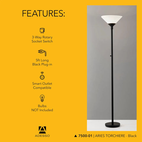 Black Torchiere Floor Lamp With Frosted Shade, 300W Dual Socket, 73 Inch Tall, Dope Uplight Accent Lighting For Bedroom