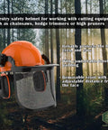 All In One Industrial Forestry Safety Helmet With Adjustable Mesh Face Shield And Ear Muffs For Chainsaw Use Eye And Hearing Protection Arborist Gear Pro Grade PPE For Outdoor Forestry Tasks Orange