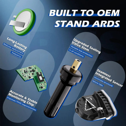 TPMS Sensor Set Of 4 433MHz Tire Pressure Monitoring System Replacements For Most Cars Preprogrammed And Ready To Activate With TPMS Scan Tool Plug And Play Easy To Install No Coding Required Perfect For Replacing Lost Or Dead Sensors. Built to OEM standards