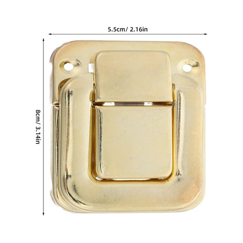 Retro Vintage Toggle Hasp Latches 5 Pcs Antique Rustic Box Buckle Lock Clasp Set For Wooden Trunks Chests 2.16in wide, yellow metal design.