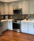 Kitchen backsplash with Mexican Tile Mix 100 Tiles 4x4 Ceramic Squares in totally mixed colors, Spanish colonial style, handmade finish.