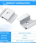 12 Pack Aluminum Solar Panel Mid Clamps 1.06 Inch For Secure Mounting, product information showing aluminum clamps
