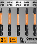 12 Pack Square Drive Bit Set In Premium S2 Alloy Steel Pro Grade With Magnetic Heads, Long 2.55 Inch Square Bits And Hex Shank